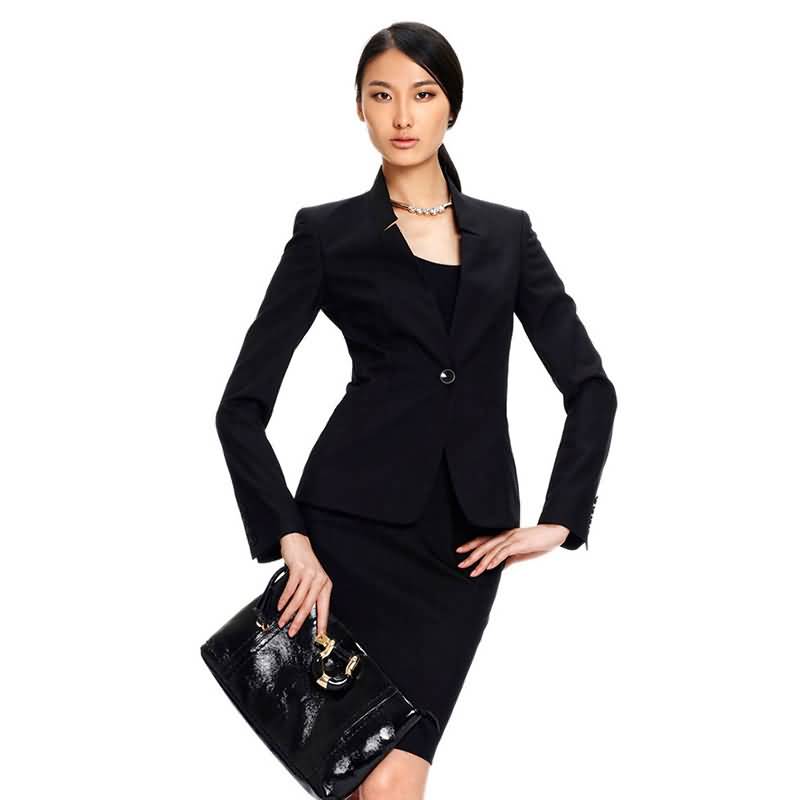 2015新款黑色立领职业装套裙