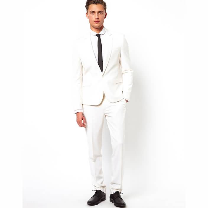 白色平驳领结婚西装套装男士礼服